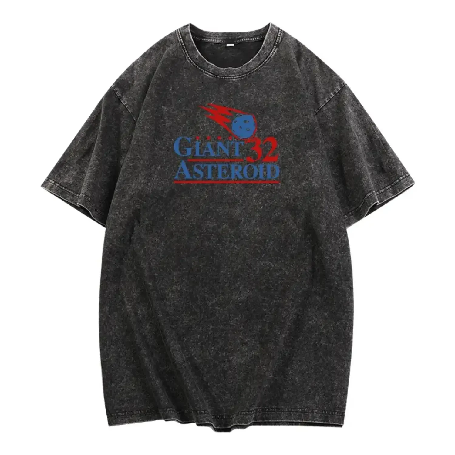 

Vintage Washed Cotton T-shirt Featuring Retro Space-Themed ‘GIANT ASTEROID 32’ Graphic