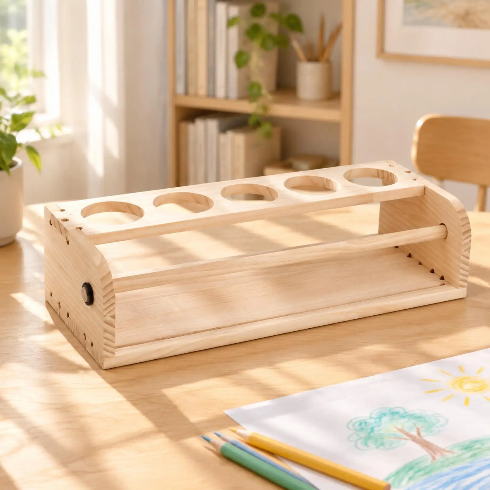 Wooden Children's Drawing Easel Solid Wood Tabletop Art Easel with Paper Roll Holder Tabletop Drawing Station with Paper Roll