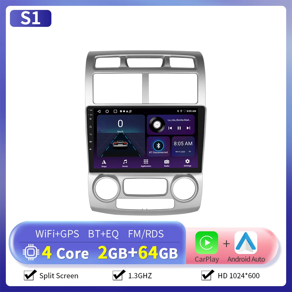 Camecho 6 + 128G Draadloze CarPlay Android Auto Radio voor KIA Sportage 2005-2010 (LHD) GPS 4G WIFI Multimedia Autoradio Speler