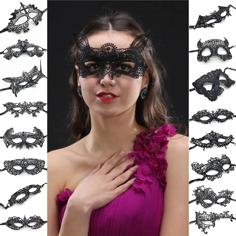 Shaped Black Sexy Lace Mask for Carnival Halloween Masquerade Half Face Ball Party Mask Festive Party Supplies #30