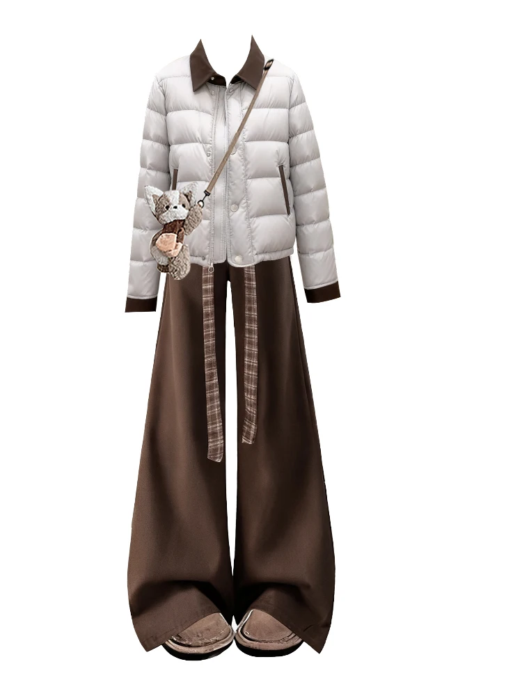 Unico inverno Faion Set da donna sciolto caldo cotone Jaet pantaloni a gamba larga a vita alta in due pezzi casual Sle Winter Outfit