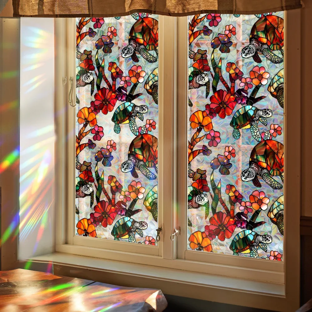 Window Privacy Film Decorative Stained Glass Window Film Sun Blocking Window Clings Static Cling Sticker Home Decoration