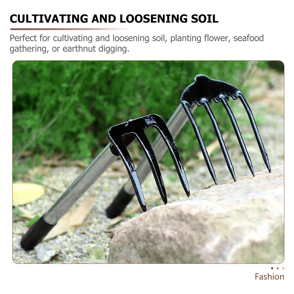 

2Pcs Four Claws Garden Rake Steel Hand Tools for Soil Loosening Cultivating Digging Orchard Yard Garden Supplies