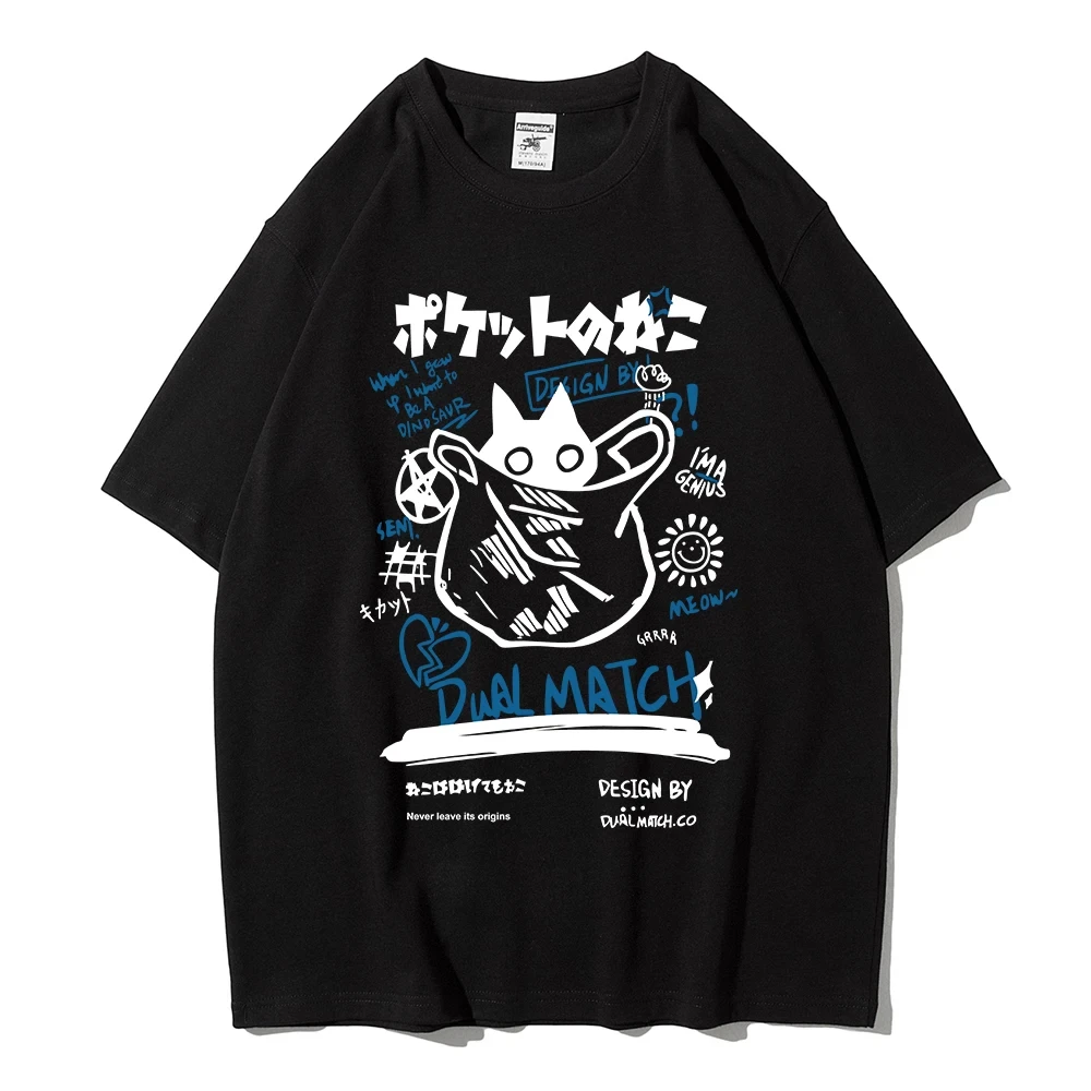 Camisetas de dibujos animados para hombre y mujer, camisetas de manga corta con estampado de gato Kawaii Harajuku, 2024