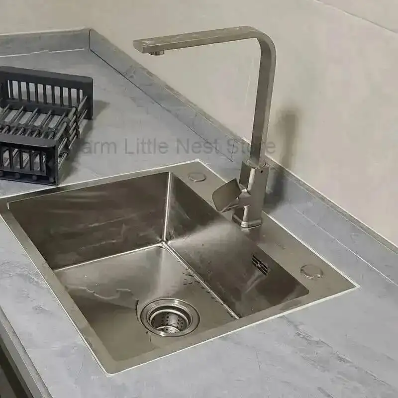 Stainless Steel Kitchen Sinks Single-slot Thickened Luxury Kitchen Accessories Wash Basin Built-in Countertop Lower Basin T