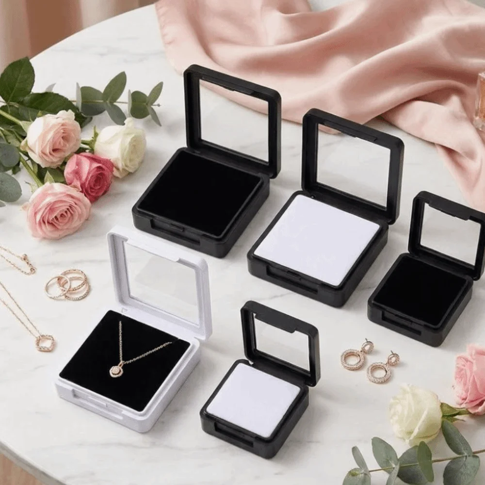 

Showcase Transparent Rhinestone Jar Box Acrylic Flip Lid Gemstone Holder White Black Crystal Display Case Storage