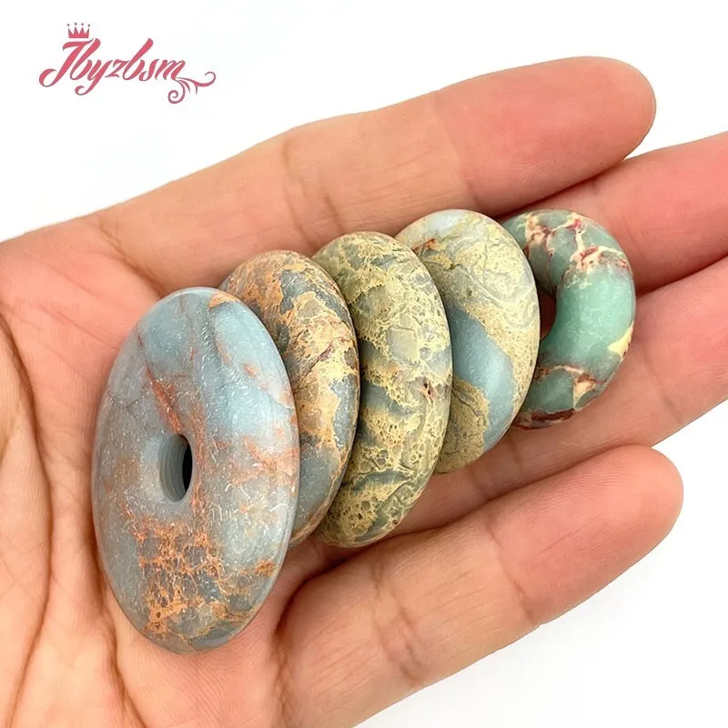 25mm 30mm 35mm Natural Shoushan Stone Donut Circle Multicolor Beads Stone for DIY Necklace Pandant Earring Jewelry Making 1 Pcs