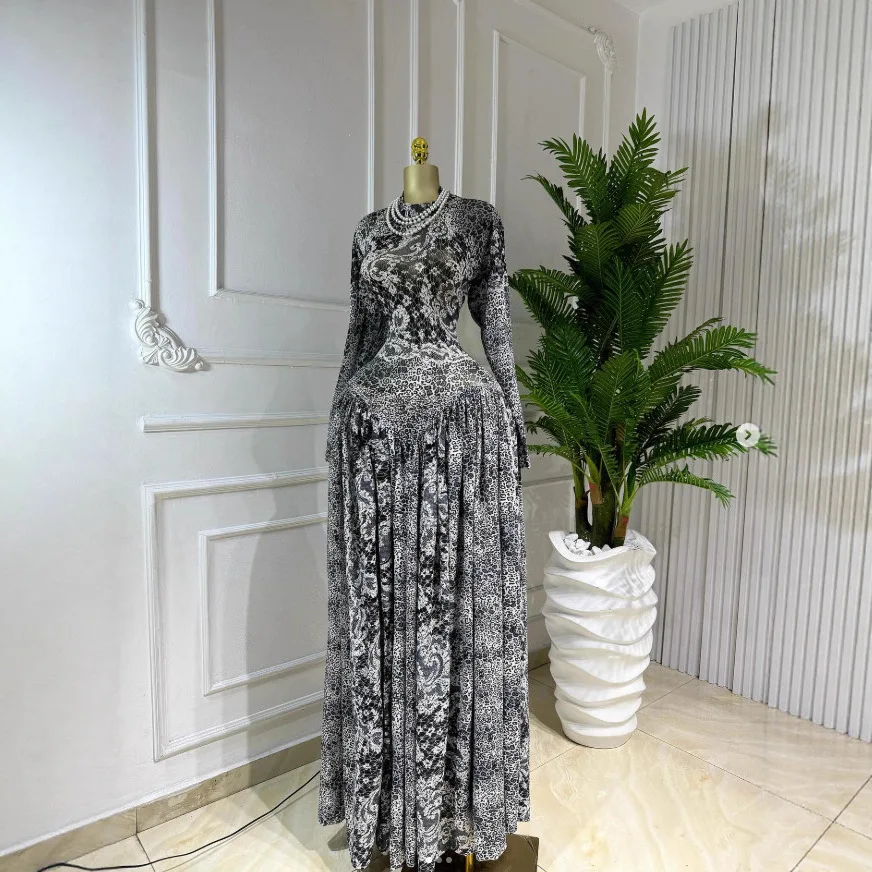 

Новое модное приталенное платье с круглым вырезом, плиссированными длинными рукавами и принтом, осень 2026. Элегантное женское летнее платье-рубашка (Vestido).