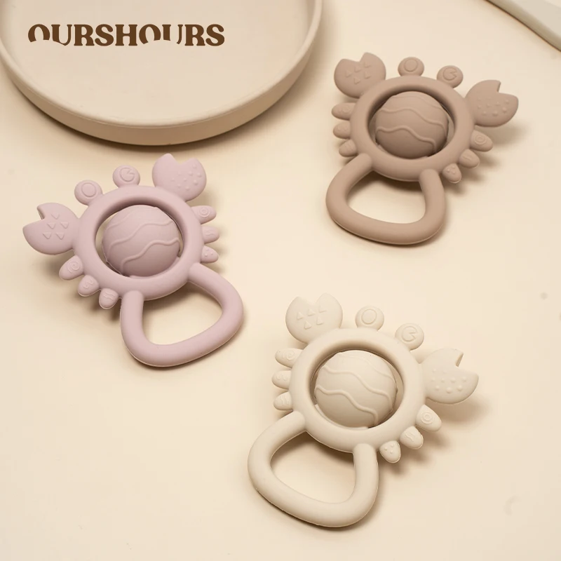

Baby Silicone Rattle Teether Cute Crab Design Teethers for Infants Easy to Grip Teething Toys Hand Bell Babies Stuff BPA Free