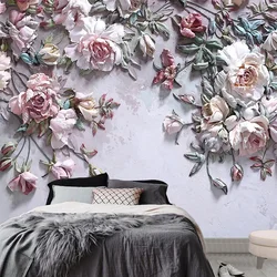 Papel tapiz 3D moderno estéreo rosas flores foto murales de pared sala de estar TV sofá dormitorio decoración del hogar papel de pared para paredes 3 D fresco