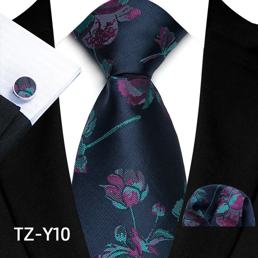 Paisley-Krawattenset für Herren, luxuriöse Krawatte, Einstecktuch, Manschettenknöpfe, 3-teiliges Set, klassische florale Krawatte, Einstecktuch für Anzug, Hochzeit, Business, Cravata – Detail 15