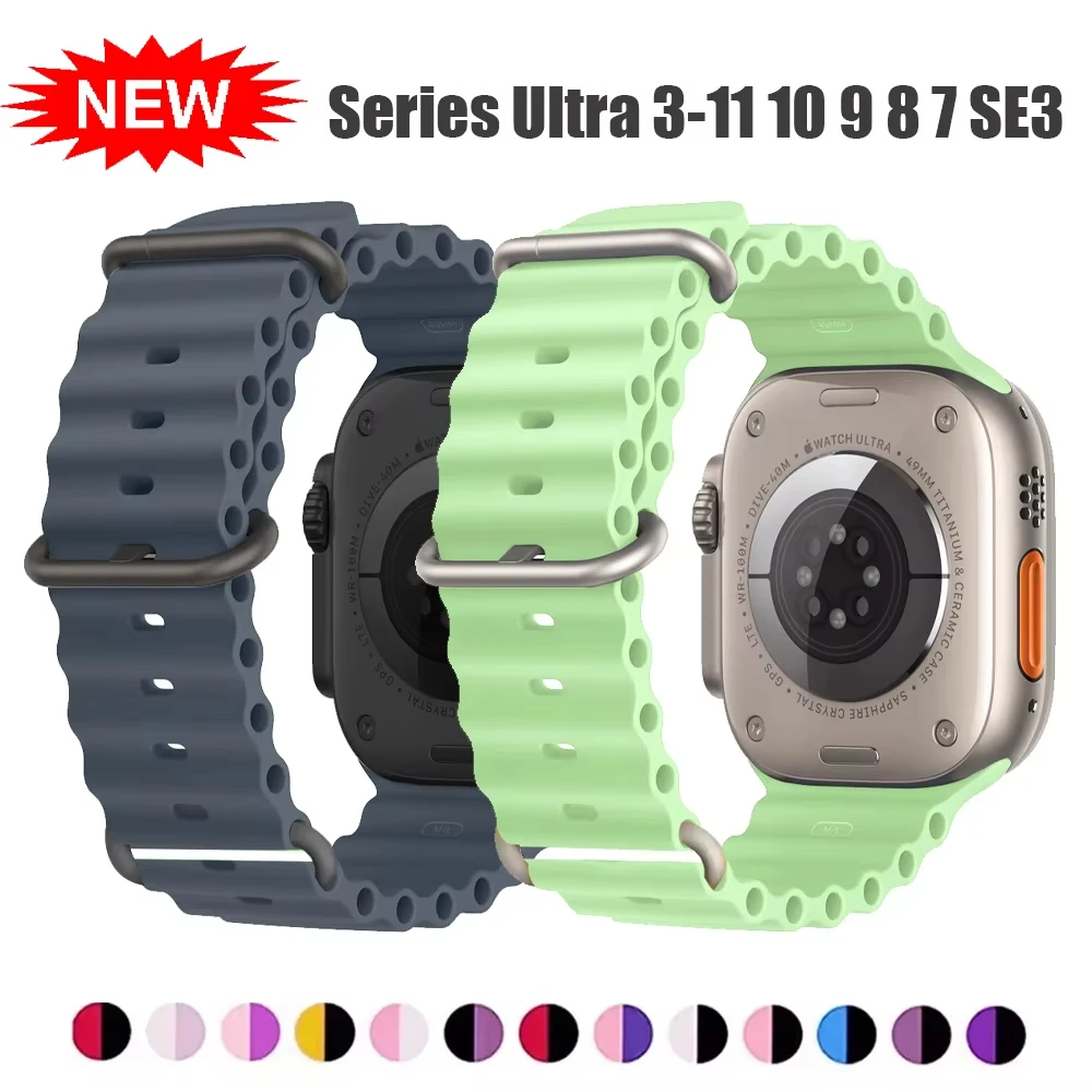 Ocean Band für Apple Watch Ultra 3 2 Band 49 mm 45 mm 46 mm 42 mm 44 mm Silikon-Sportarmband Correa Serie 11 10 9 7 8 6 SE3 Armband