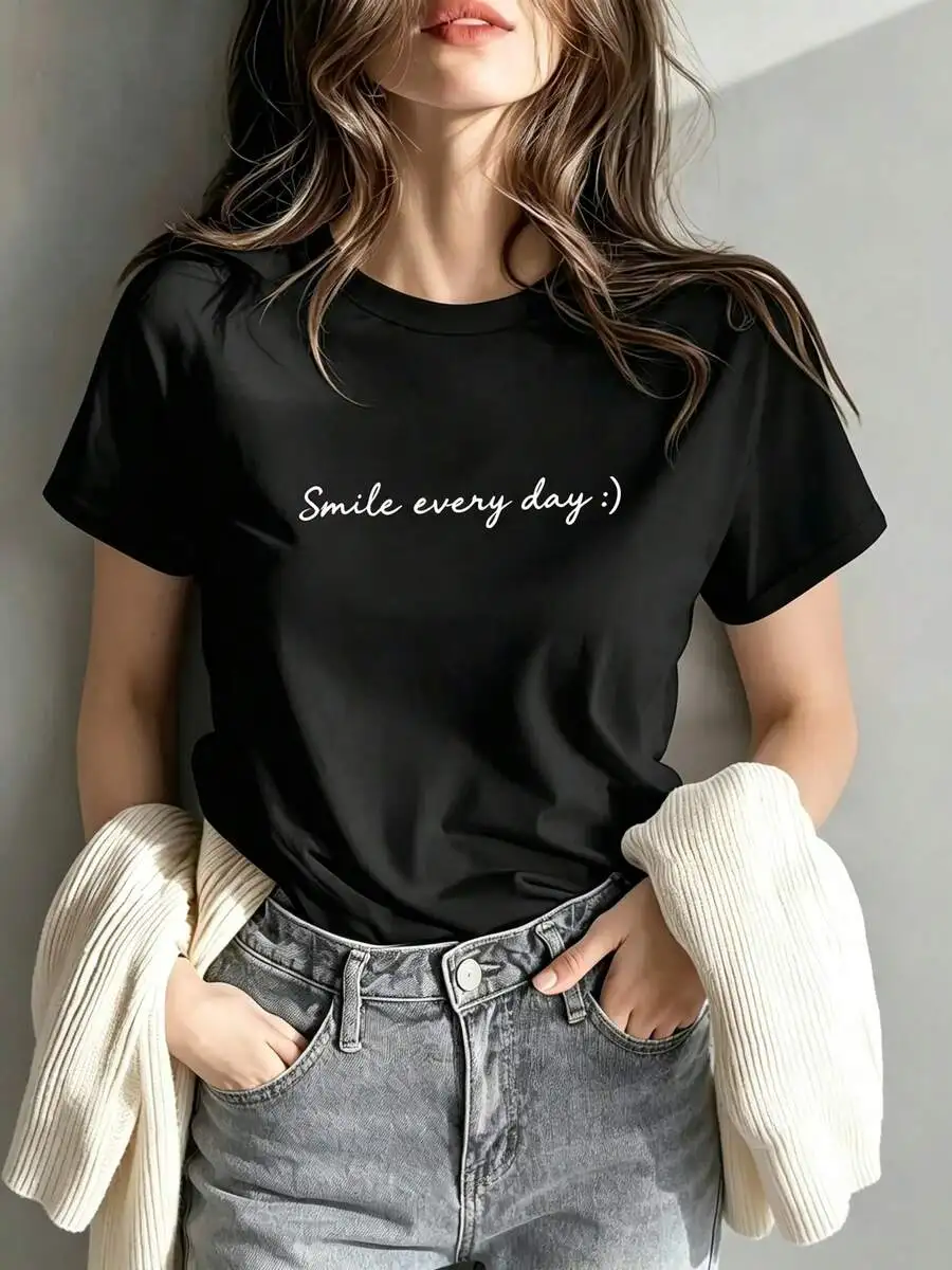 Women Trendy Inspirational Letter Graphic Crewneck Short Sleeve T Shirt Minimalist Style For Summer Daily Wear Everyday Wear Casual Top