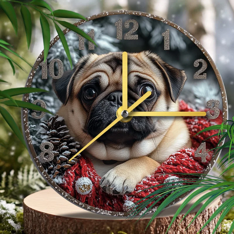 

Pug Pet Clock - Decorative Wall and Tabletop Clock for Dog Lovers, 2D HD Textured Printing