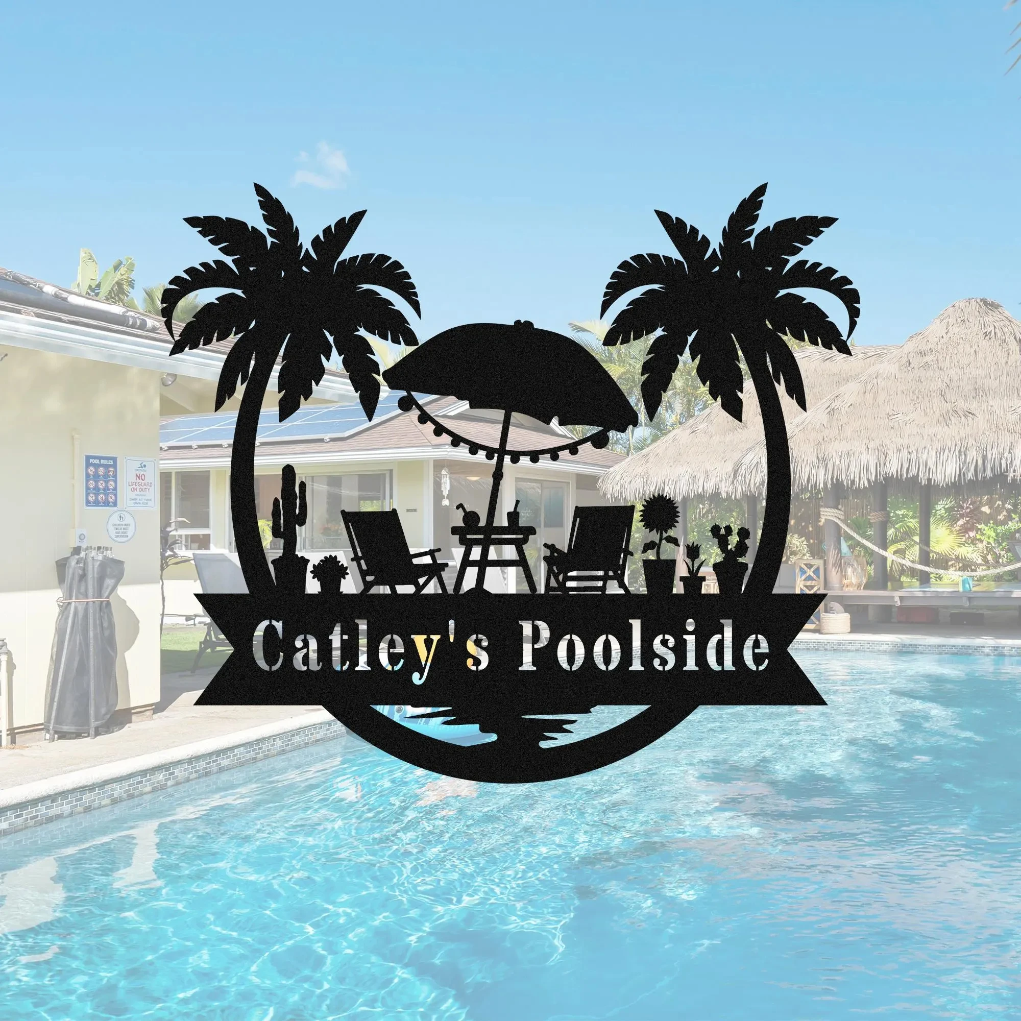 

Personalized Palm Tree Oasis Sign Metal Sign Poolside Decor Palm Trees Decor Custom Backyard Oasis Sign Patio Sign Outdoor Wall