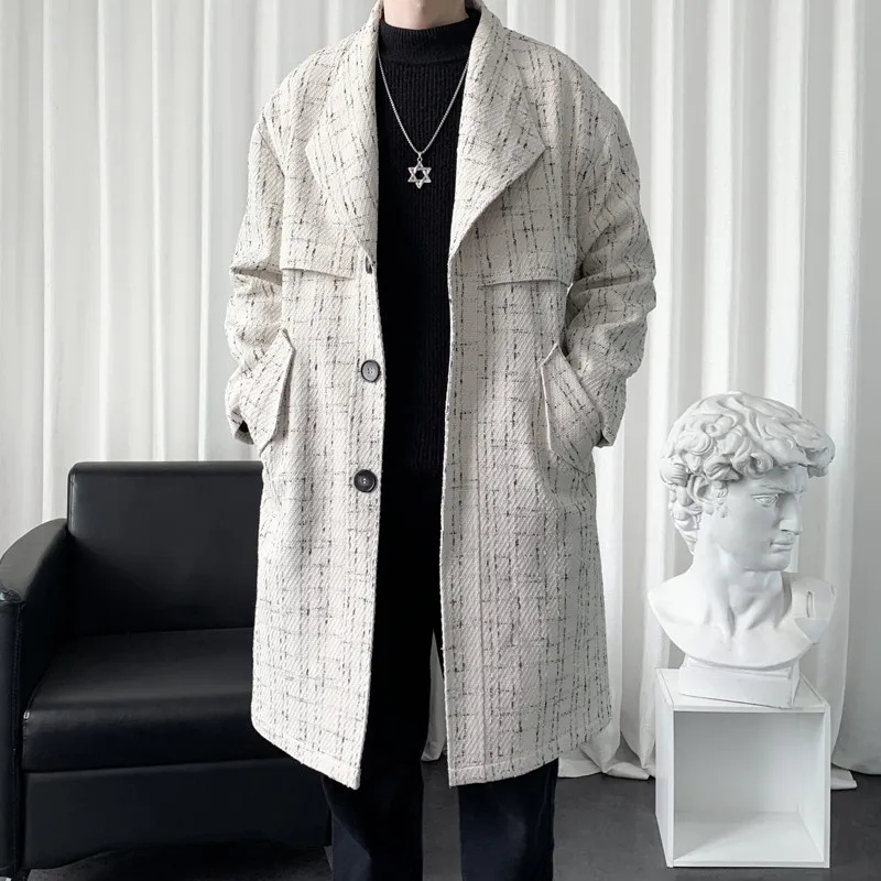 

Preppy Plaid Sle Coat Jaet Men Women Autumn High Faion Mid-Length Loose Fit Large Coat Youth ular Stand Size Poly...