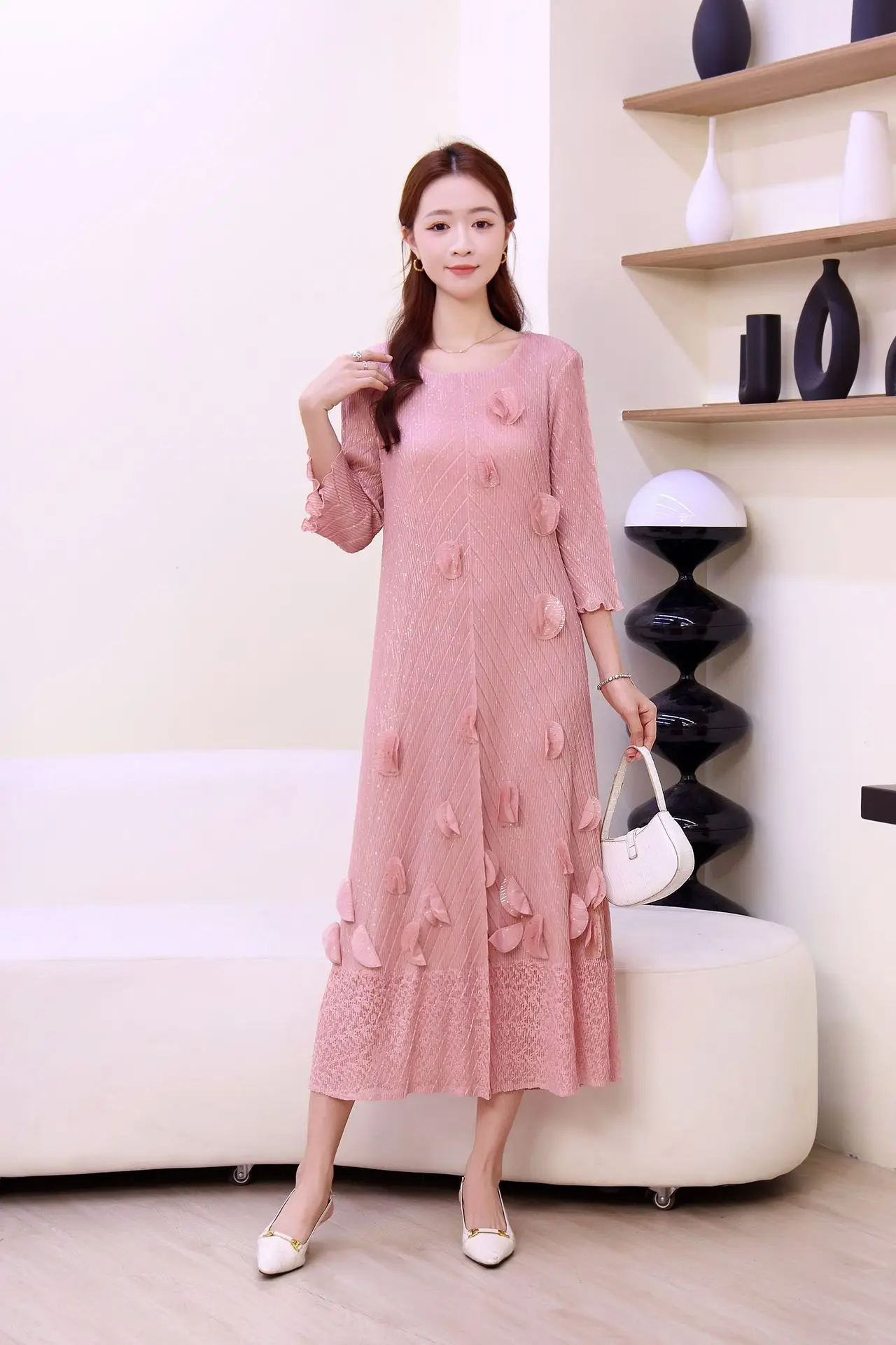 Miyake – robe plissée à fleurs pour femmes, tenue décontractée, ample, tempérament, moyenne et longue, automne 2025