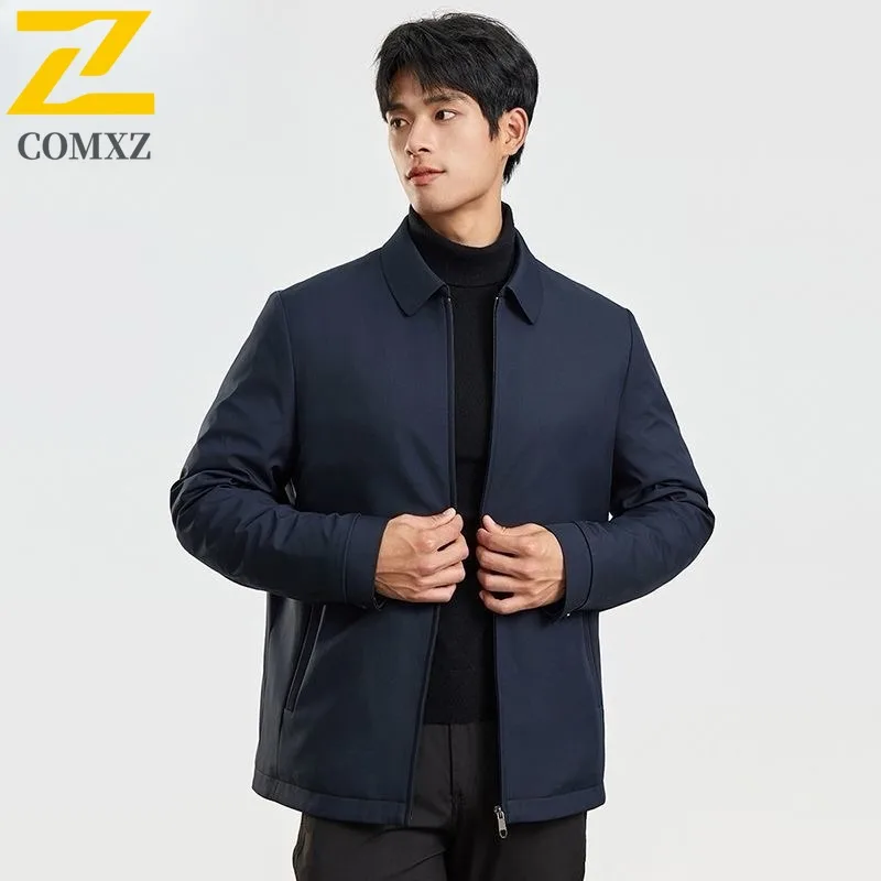 

COMXZ Мужская пуховая деловая куртка в американском стиле, модная ветрозащитная парка с воротником-стойкой, ветрозащитное осенне-зимнее пальто для верховой езды