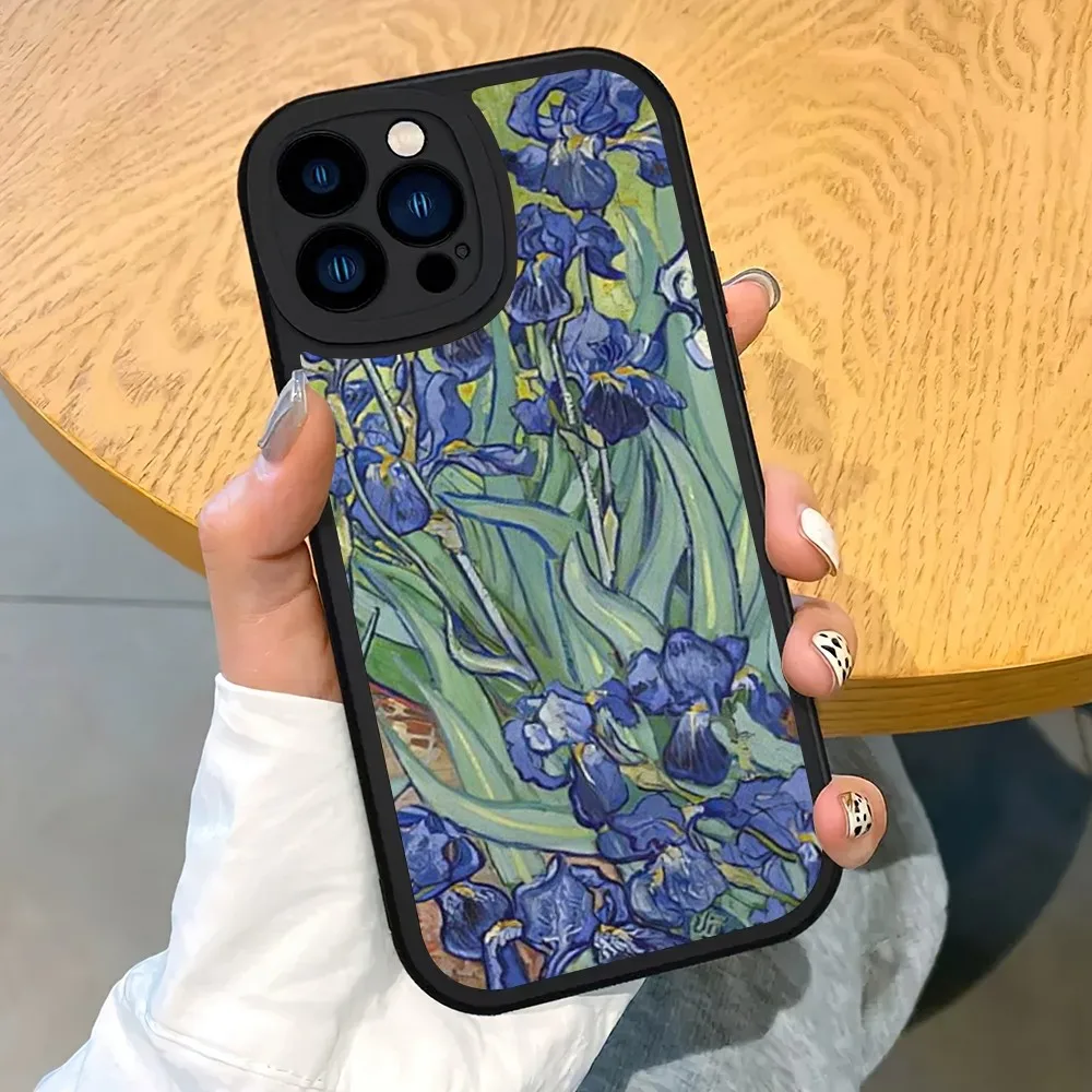 Funda de teléfono de aceite de cielo estrellado Vincent Van Gogh para iPhone 14, 15, 11, 12, 13, X, XR Pro MAX Plus, protector de lente de cuero suave, cubierta trasera