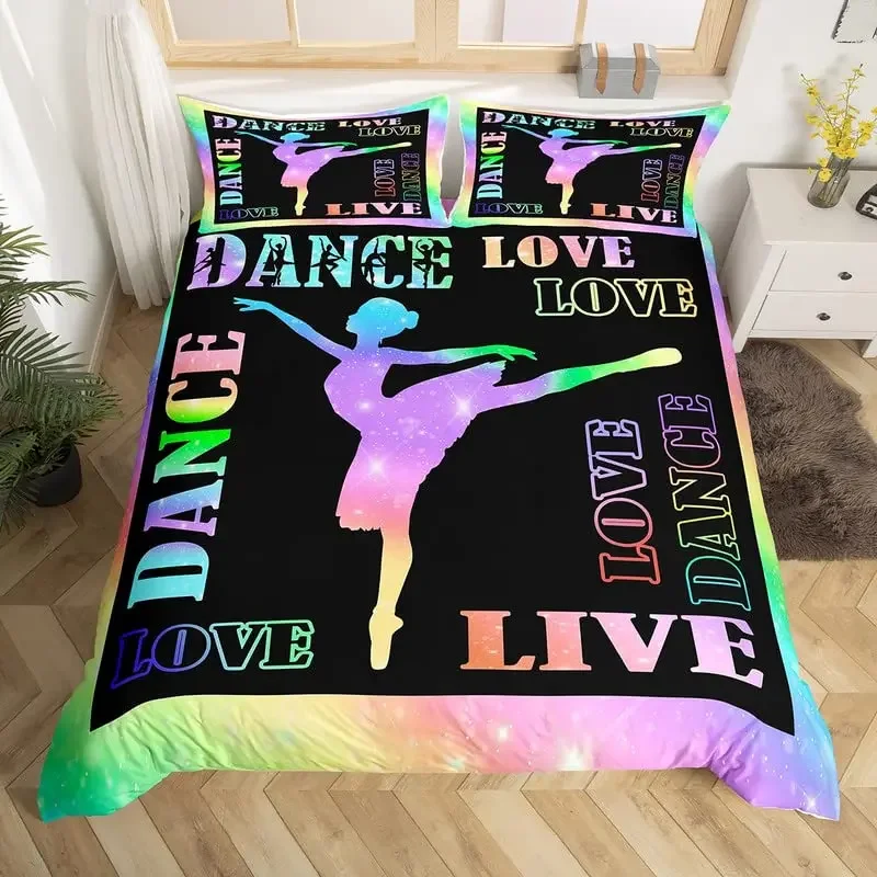 Love Gymnastics King Queen Duvet Cover Floor Exercises Ballet Bedding Set Neon Pink Dance Comforter Cover Polyester Quilt Cover