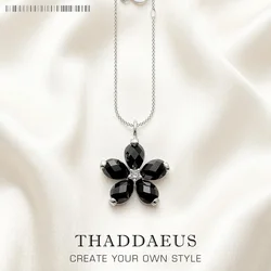 Necklace Black Petals Flower Summer Brand New Romantic Fine Jewelry Europe 925 Sterling Silver Gift For Women