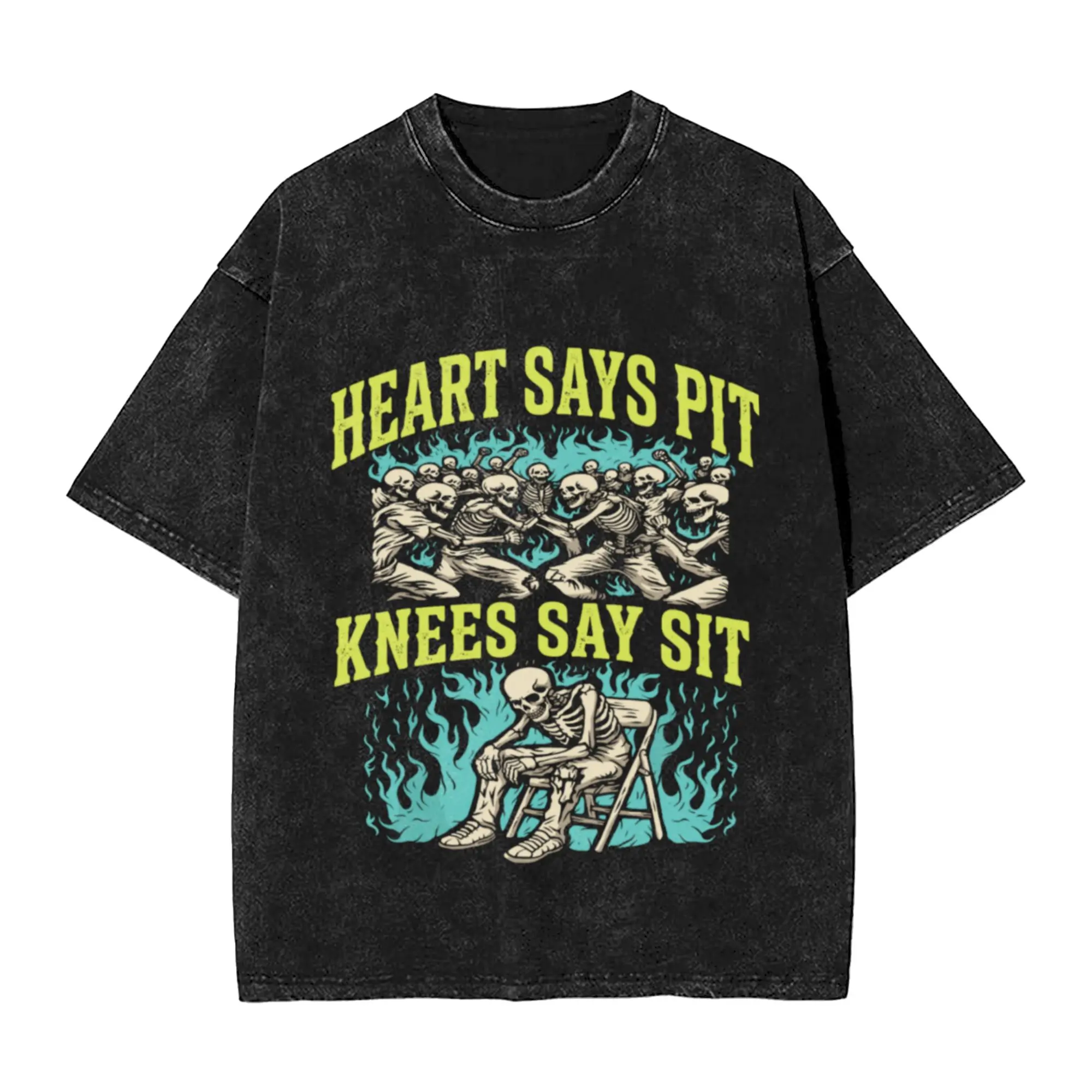 Heart Says Pit Knees Say Sit Skeleton Funny Unique Stylish A T-Shirt Oversized Short Sleeve Men's Women's Cotton Tees Tops