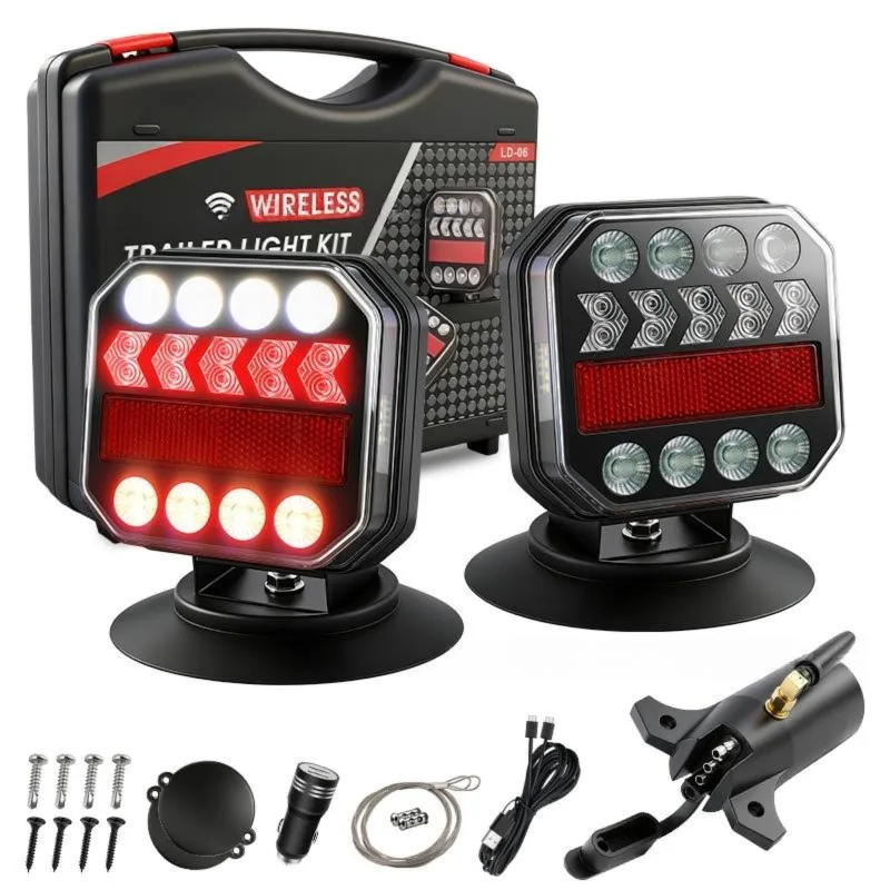 

N26R-Rechargeable Magnetic LED Wireless Trailer Light Kit IP67 Waterproof Tow Light For Trucks, Boats Rvs, Campers US Plug