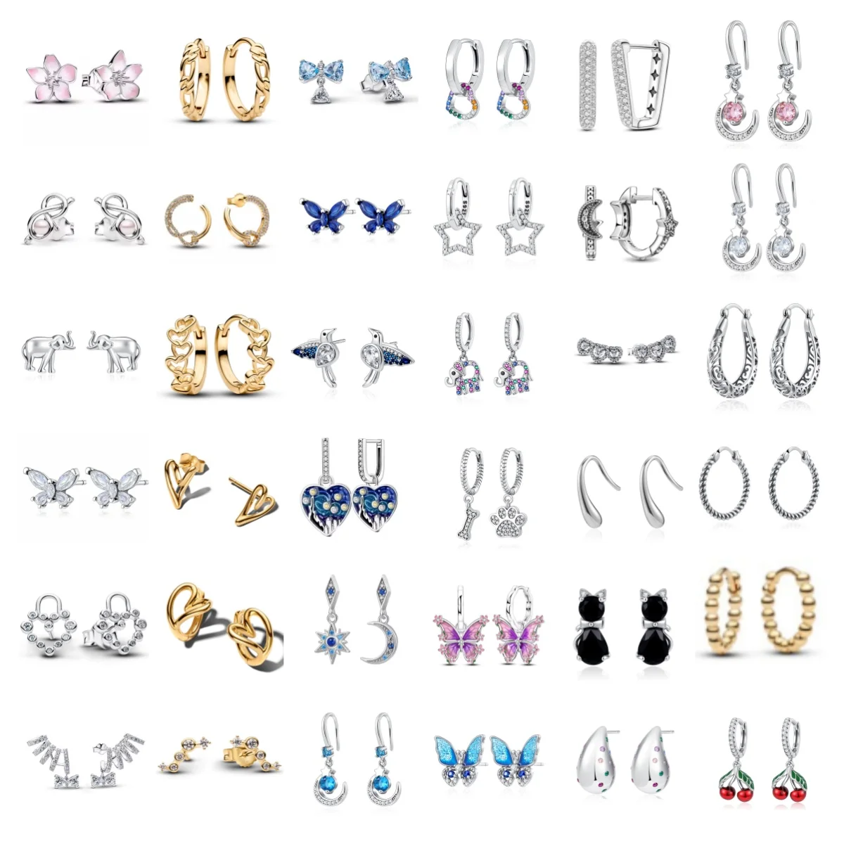 

2026 New 925 Silver Elephant Cherry Blossom Butterfly Heart Earrings, a delicate choice for women's fashion jewelry