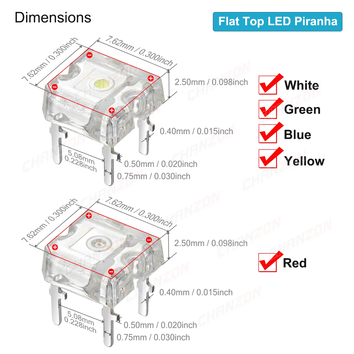 100Pcs 3mm 5mm Led Diode Piranha Super Flux Round Flat Top White Red Green Blue Yellow Superflux Lights Emitting PCB Lamp Bulb