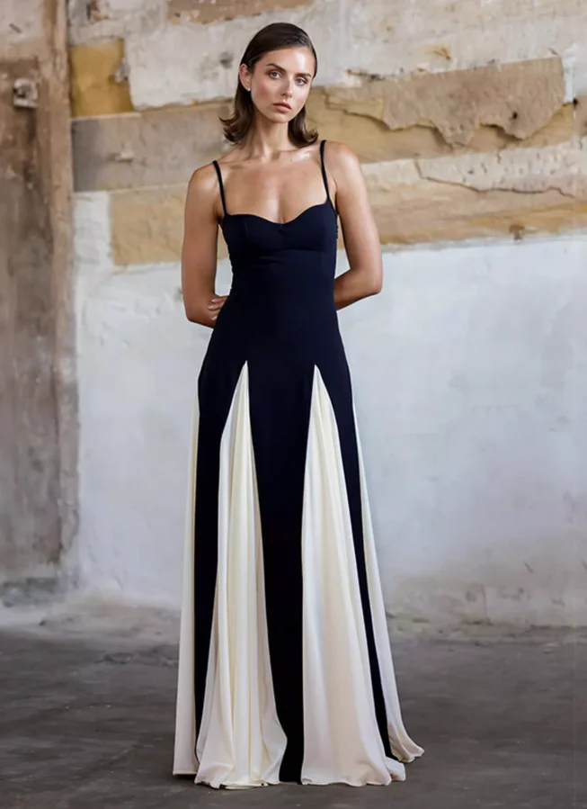 فستان مثير متطور باللونين الأبيض والأسود على الطراز الفرنسي للنساء، مثالي لفصل الشتاء وExuding a high-end va #1