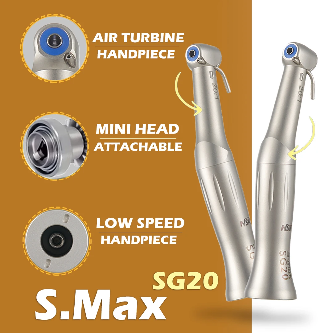 NSK S.Max SG20 contraangulo Dental Low Speed Handpiece 20:1 Reduction Implant Surgery Contra Angle Handpiece Air Turbine