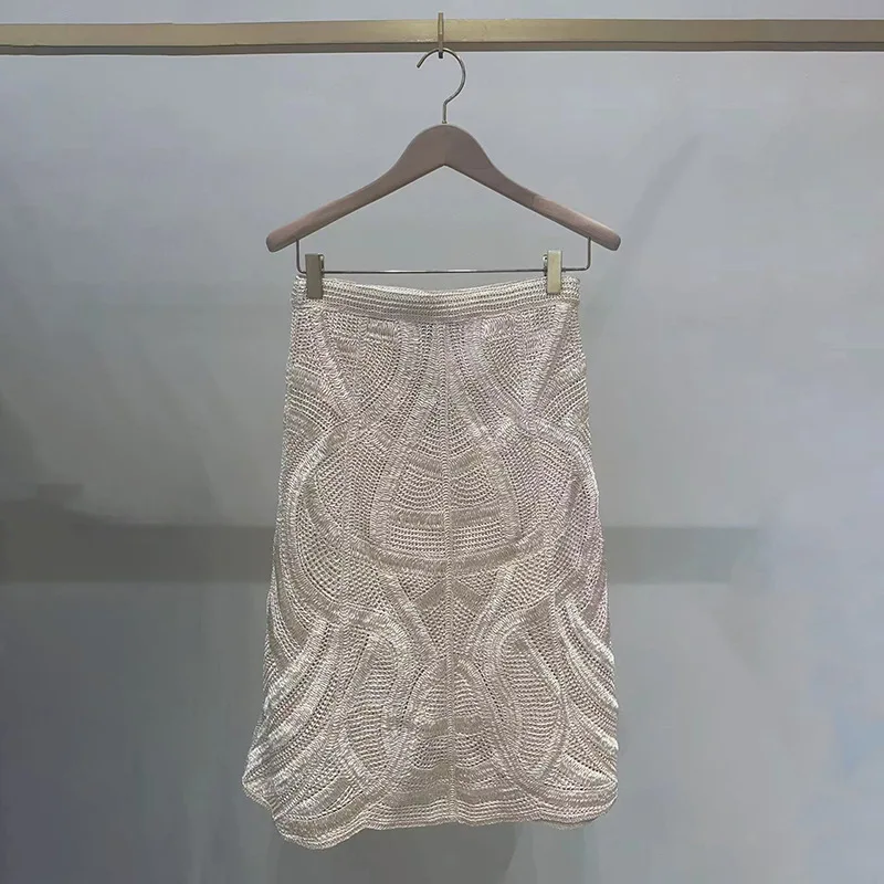 

Women Wave Hollowed Out Slim Knitted Vest or High Waist A-Line Fashion Midi Skirt Summer New 2026 Lady O-Neck Sleeveless Top