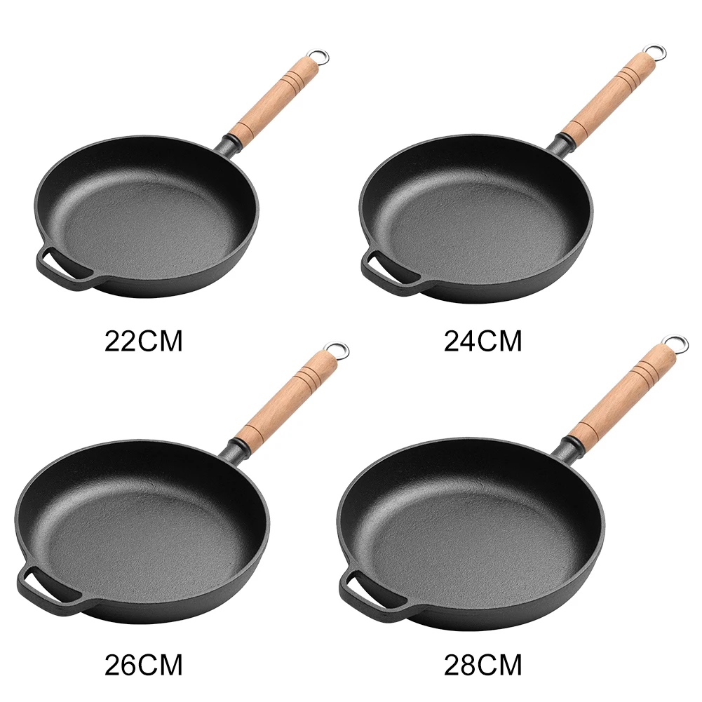 Cast Iron Skillet Cookware with Wood Handle Nonstick Mini Frying Oil Drizzling Small Pot 22/24/26/28cm Mini Egg Frying Pan