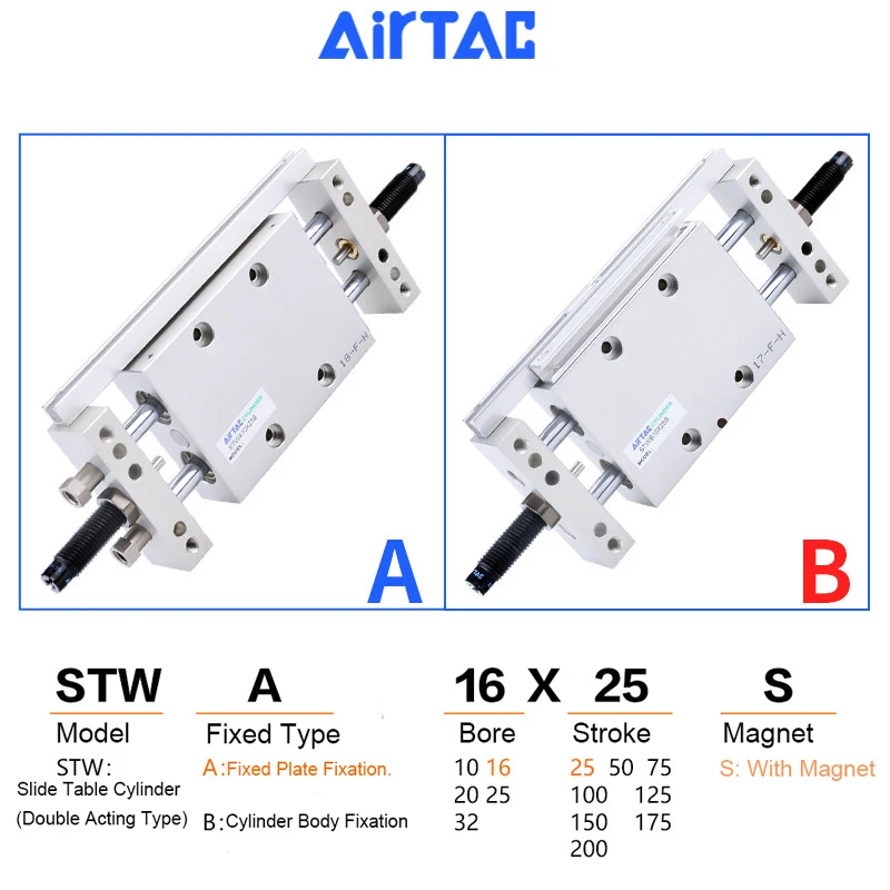 AirTAC STWA/B-10/16/20/25/32  Slide Table Cylinder Double‑Acting Double Piston Rod Pneumatic Cylinder For Automation Equipment
