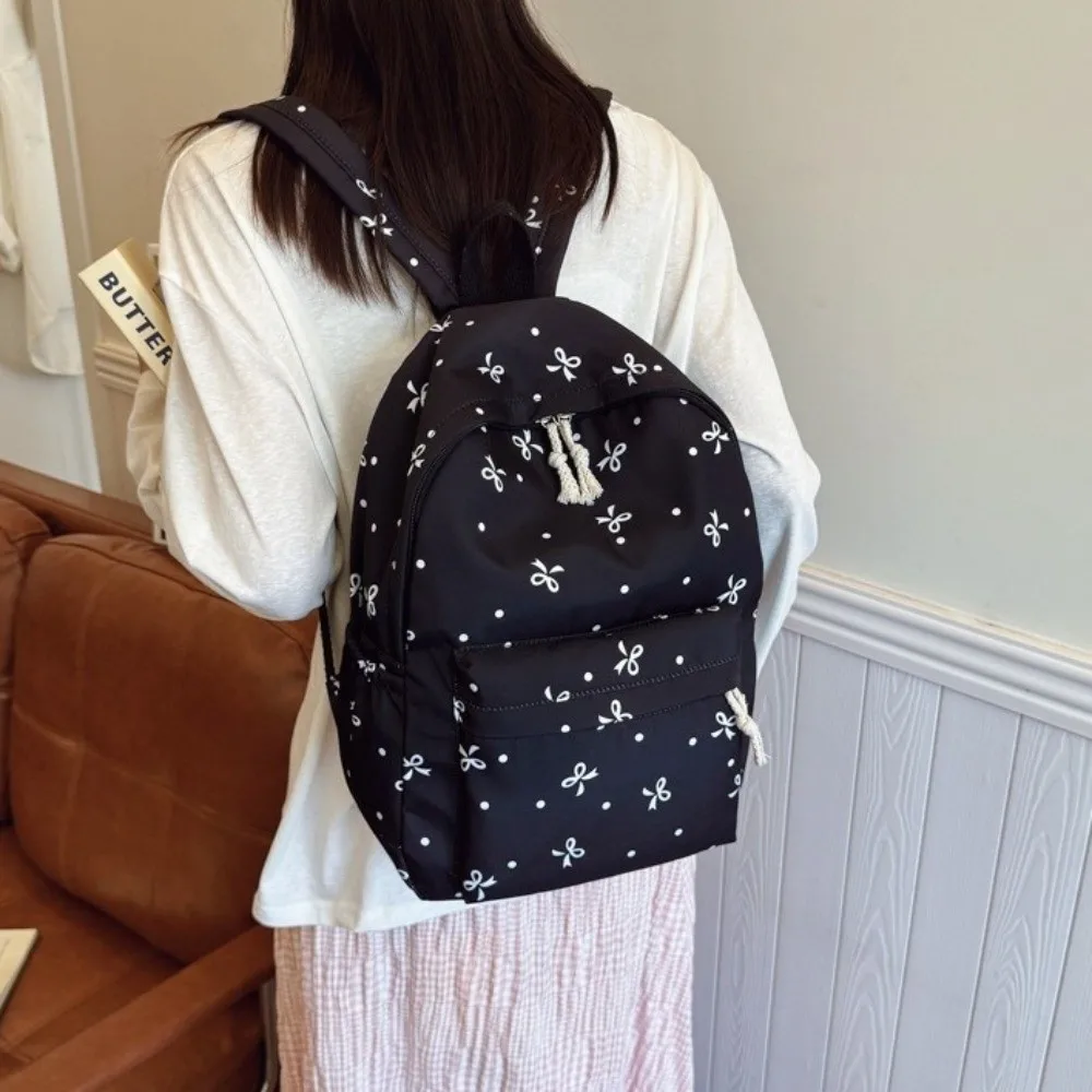Daypack Three-piece School Bag Set with Pen Bag Large Capacity Nylon Bow Backpack Scratch Prevention Contrast Color