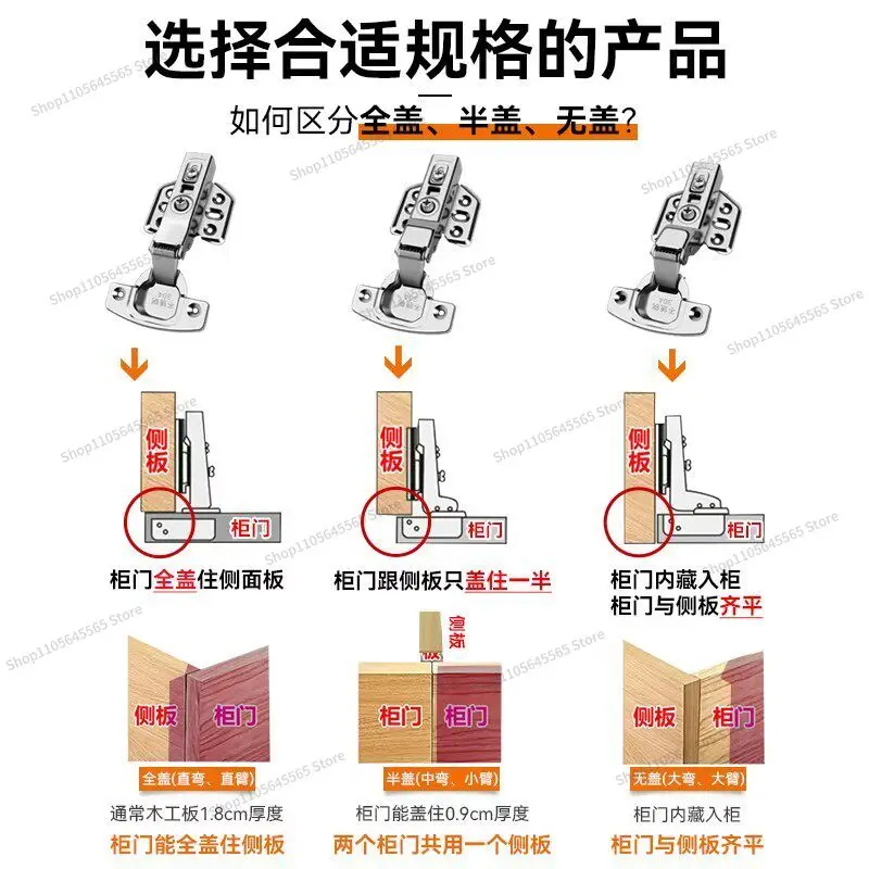For 304 Stainless Steel Hinges Hydraulic Cushioning Cabinet Door Semi Hardware Spring Wardrobe Kitchen