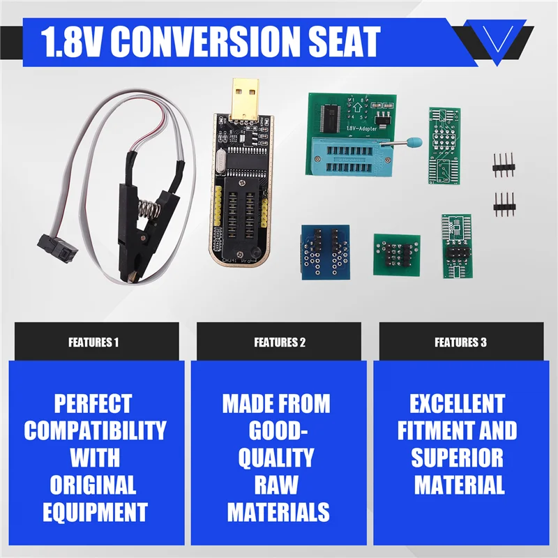 ABGI-CH341A BIOS USB Programmer SOP8 DIP8 1.8V Conversion Socket 8-Pin Test Clip Set For Iphone Or Motherboard
