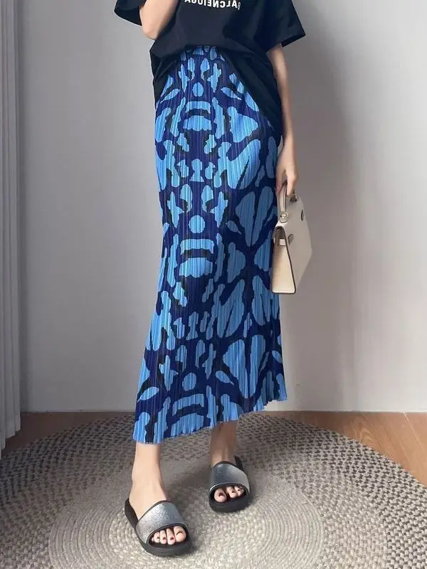 

High Waist Pleated Skirt Thin Summer Design Sense Dr Korean Sle Straight Tube Long Skirt with Inner