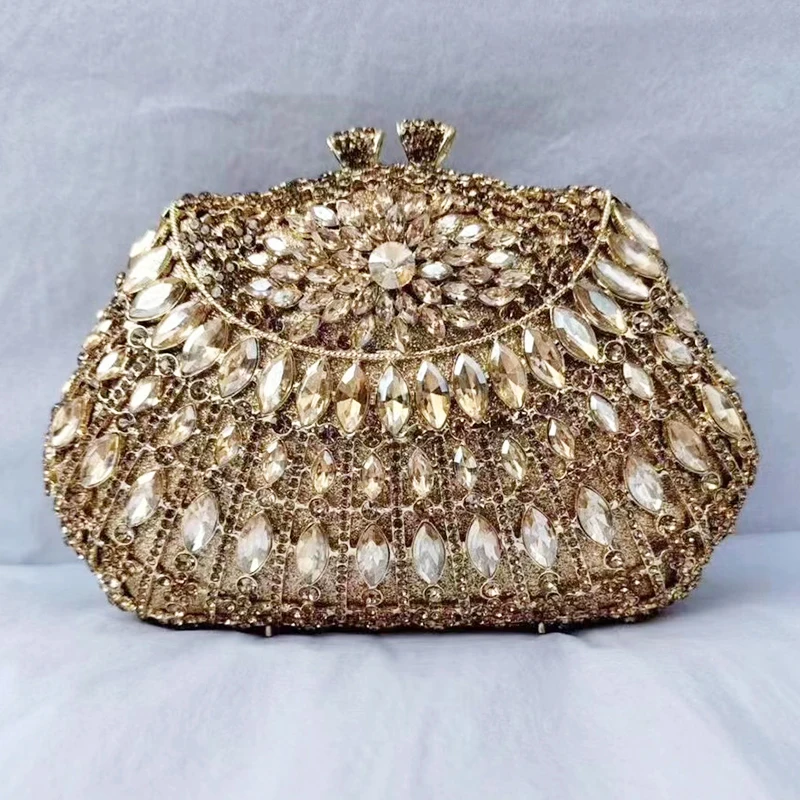 

Silver/Gold Large Stones Evening Bag Rhinestone Clutches For Women Luxury Wedding Purse Lady Chain Handbags Dazzling Minaudiere