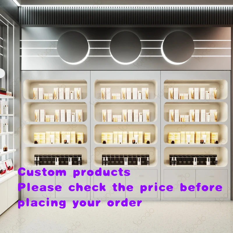 custom.Wooden Makeup Display Stand Cosmetics Shop Rack Wall Storage Organizer Showcases Cabinet