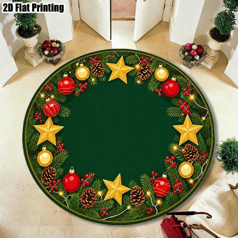 Retro Green Round Area Rug Chic Houndstooth Check Circle Carpet Washable Non Slip Elegant Entryway Dining Room Floor Decor