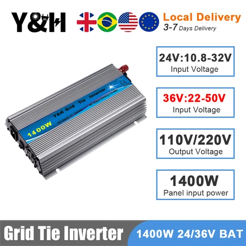 Y & H 1000W 1300W 1400W MPPT inversor Solar de conexión a red 24V/36V CC a 110V/220V AC convertidor de onda sinusoidal pura para paneles solares/batería