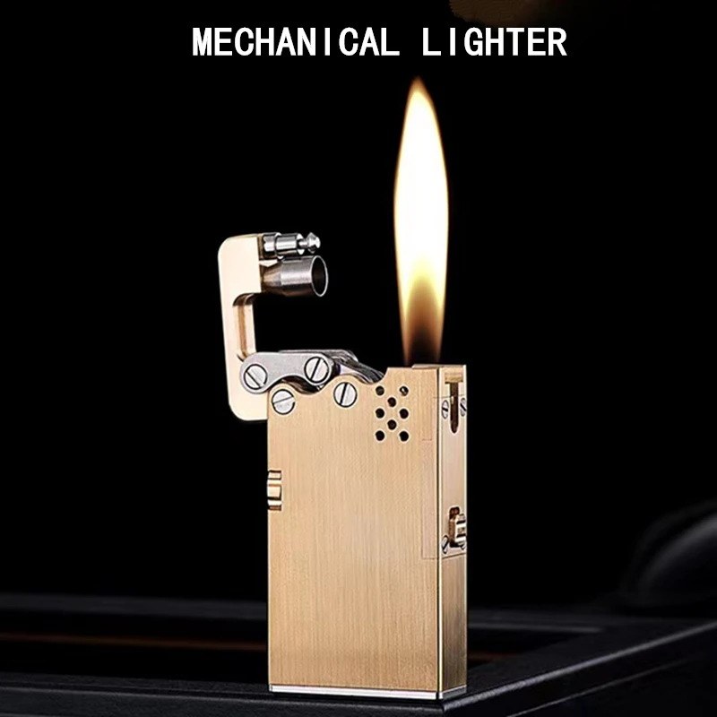 Handmade Brass Mechanical Automatic Ignition Kerosene Lighter Titanium Alloy Material Lighter Smoking Accesoires Gadgets For Men