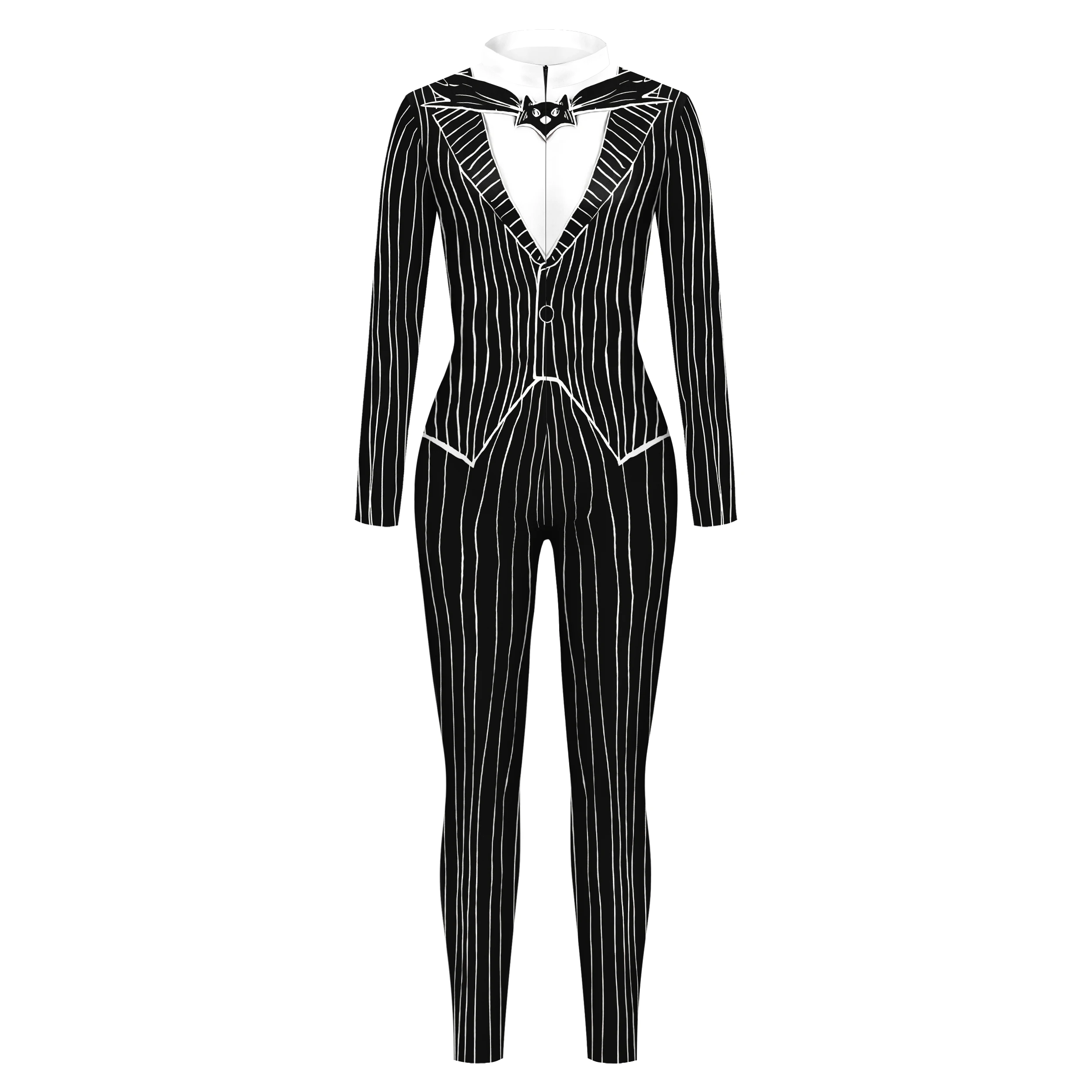 Black White Stripe Cosplay Costume Anime Movie Jack Role Play Jumpsuit Man Halloween Party Performance Bodysuit Carnival Outfits