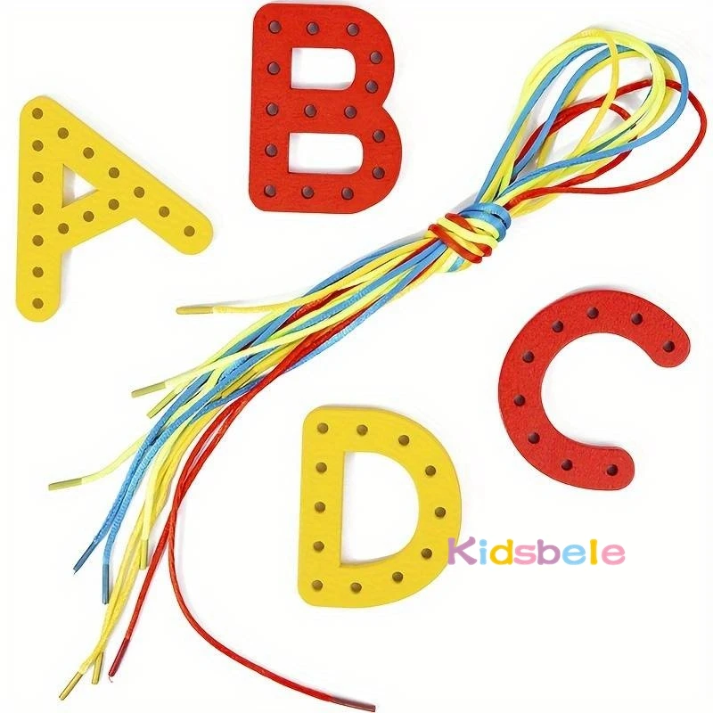 Juguete de letras con cordones, juego de roscado con números del alfabeto, educativo, de madera, ABC, Montessori, para coche, hogar, viaje, para niños