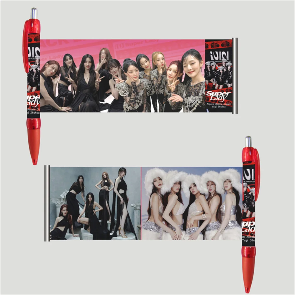 KPOP (G)I-DLE ITZY Drawing Black Pens ATEEZ YUQI Shuhua Fashion Push Ballpoint Pen Fans Fanmeeting Student Office Supplies Gifts