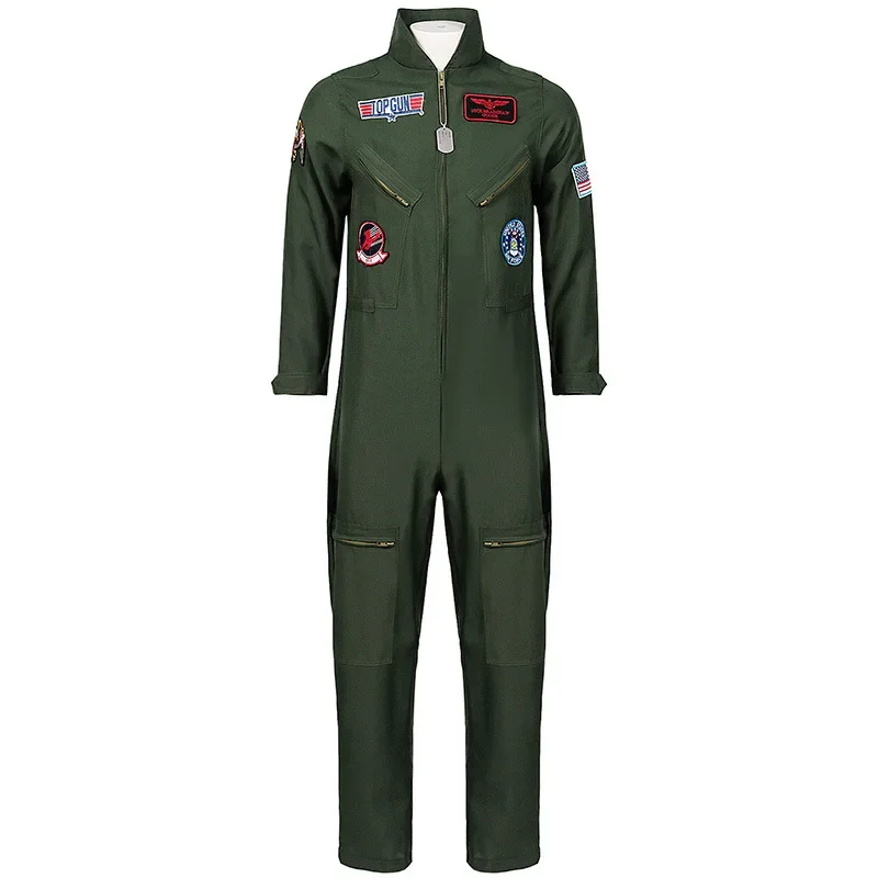 

Embroidery Movie Top Gun Cosplay American Airforce Men's Uniform Halloween Costume Army Green Military Pilot Jumpsuit