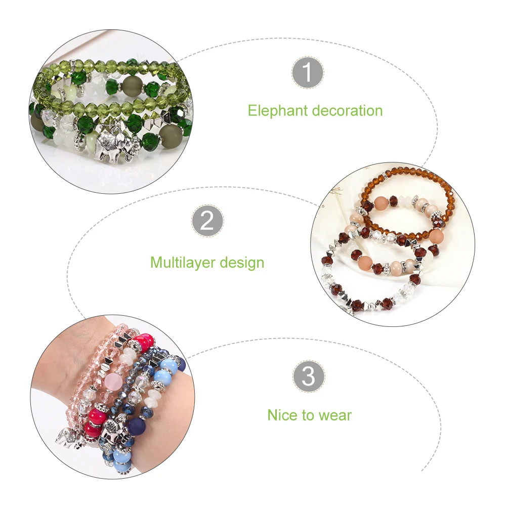 

6 Sets Crystal Bracelet Multi-layer Bracelets Colorful Multilayer Charm for Women Wrist Jewelry Bohemia Beaded