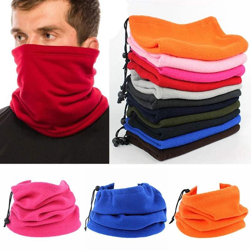 

Unisex Fleece Neck Pulling Rope Shake Fleece Neck Cover Solid Color Drawstring Windproof Face Cover Cycling Scarves Outdoor