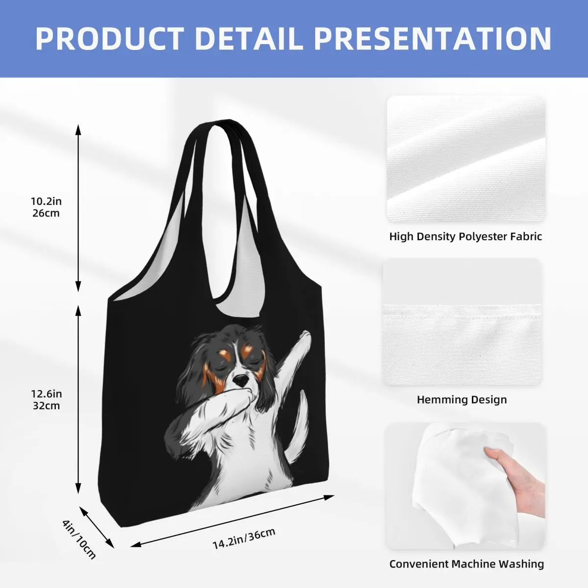 Custom Dabbing Cavalier King Charles Spaniel Dab Dance Shopping Canvas Bag Women Capacity Groceries Dog Shopper Tote Bags